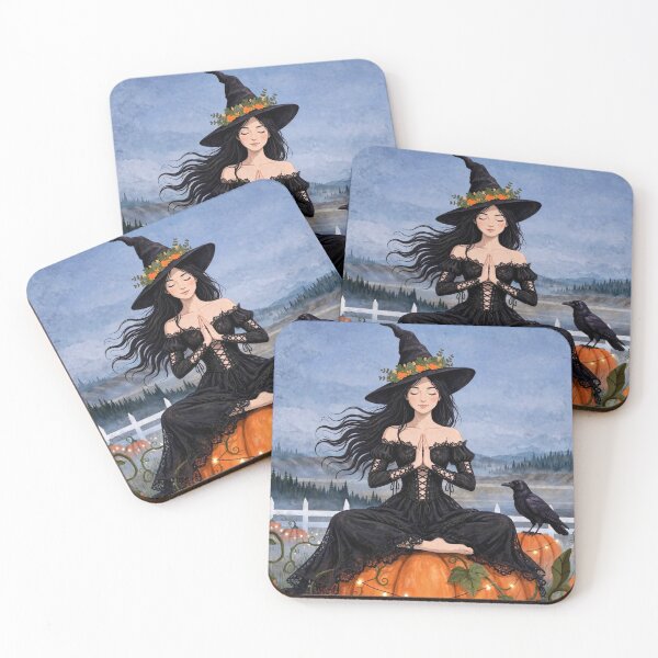 Item preview, The Witch and Her Raven Meditating on a Giant Pumpkin. designed and sold by DibujandoPorfa.