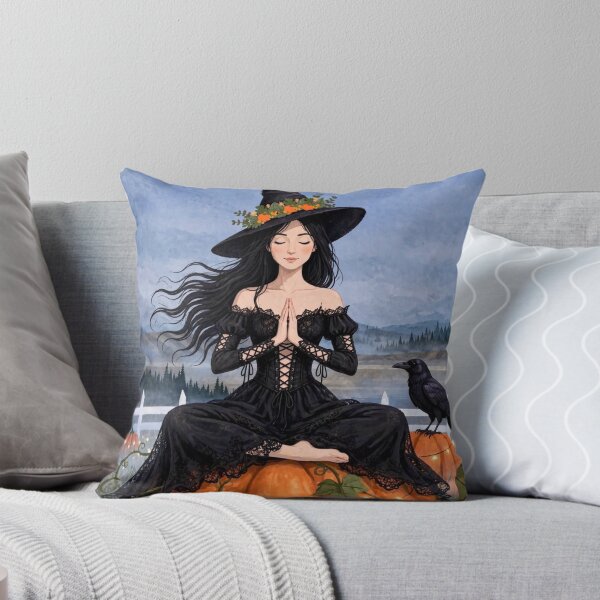 Item preview, The Witch and Her Raven Meditating on a Giant Pumpkin. designed and sold by DibujandoPorfa.