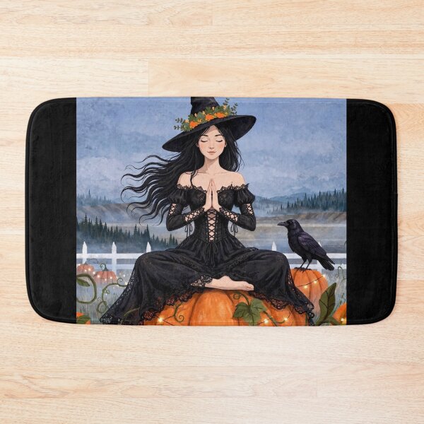 Item preview, The Witch and Her Raven Meditating on a Giant Pumpkin. designed and sold by DibujandoPorfa.