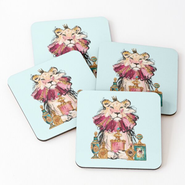 Item preview, Lioness Queen with Perfume Bottles Painted Gold Illustration designed and sold by joannejgg.