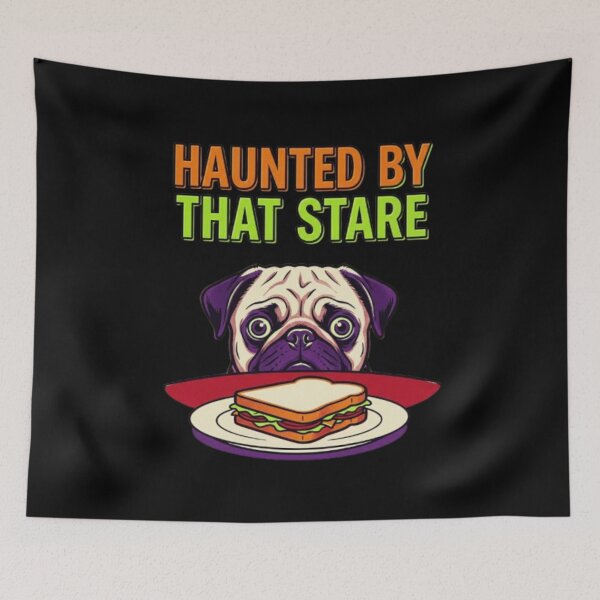Item preview, Haunted By That Stare Pug Funny Begging Dog Coffee Pug Mom Gift Halloween Pug designed and sold by FurRealStudioCo.