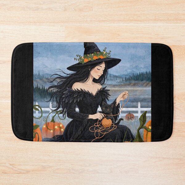 Item preview, The Witch and Her Raven Playing with a Kitten and a Ball of Yarn. designed and sold by DibujandoPorfa.