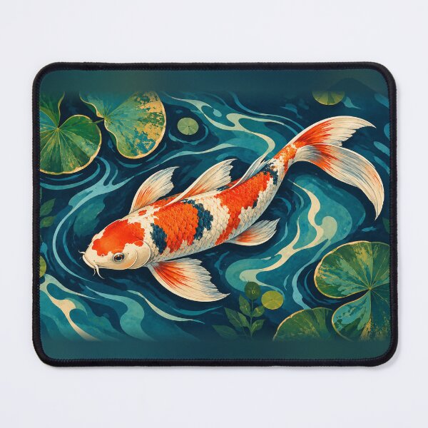 Item preview, Long-Finned Koi Fish in a Teal Lily Pond – Aquatic Illustration designed and sold by astersgraphics.