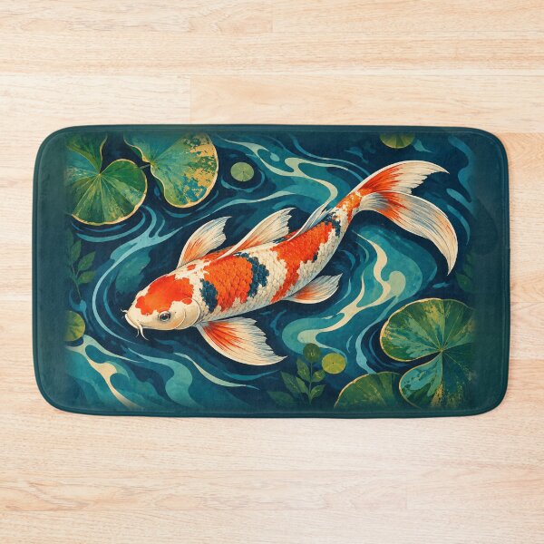 Item preview, Long-Finned Koi Fish in a Teal Lily Pond – Aquatic Illustration designed and sold by astersgraphics.