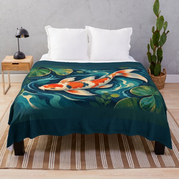 Item preview, Long-Finned Koi Fish in a Teal Lily Pond – Aquatic Illustration designed and sold by astersgraphics.