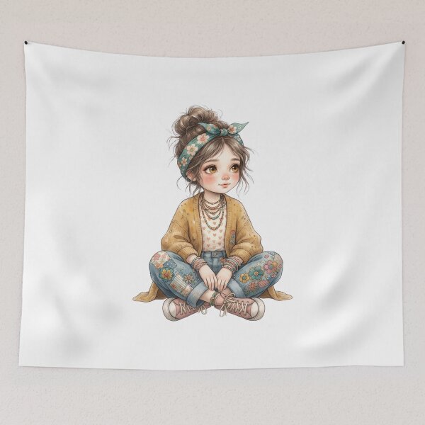 Item preview, Retro Patchwork Girl – Cute Vintage Boho Fashion Art designed and sold by PrintCreations9.