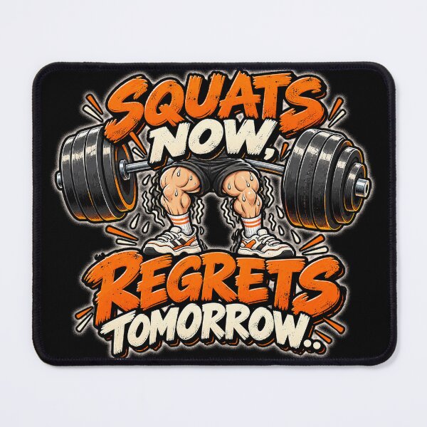 Item preview, Squats Now Regrets Tomorrow Gym Humor designed and sold by THAT-ONE-TEE.