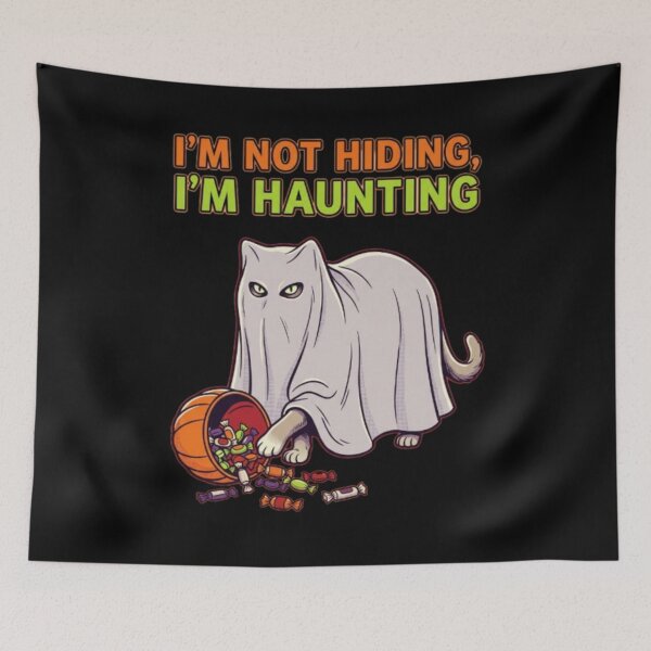 Item preview, Not Hiding I'm Haunting Ghost Cat Funny Halloween Cat Sheet Ghost Cat Mom Gift Spooky Cat Lover designed and sold by FurRealStudioCo.