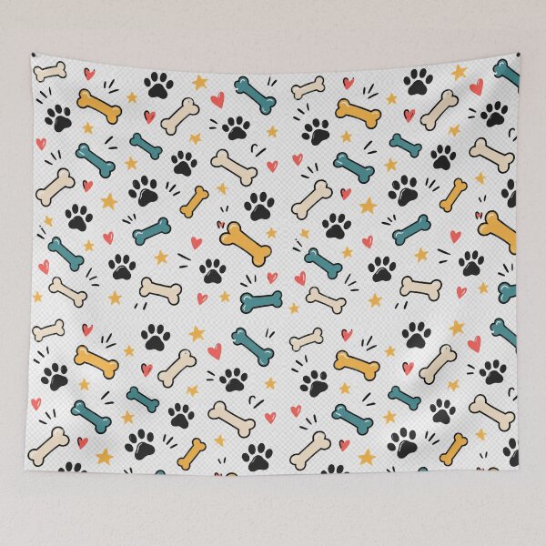 Item preview, Pop Colored Dog Paw Prints and Bones Pattern designed and sold by Goodthingstree.