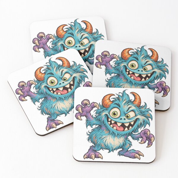 Item preview, Funny Blue Horned Monster – Vintage Retro Cute Creature Illustration designed and sold by KateVil.
