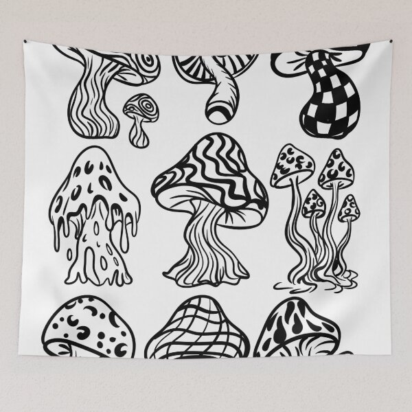 Item preview, Gothic Skull Mushroom Set — Vintage Psychedelic Black Line Art Clipart designed and sold by LYAN-STORE.