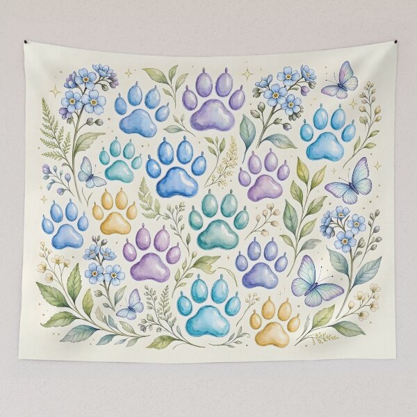 Item preview, Colorful Paw Prints and Forget Me Nots Floral designed and sold by Sybille-Yates.