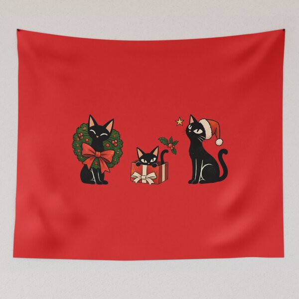 Item preview, Black Cats Cozy Christmas Santa Hat Gift Box Wreath Art designed and sold by Artycom.