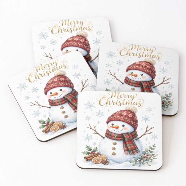 Item preview, Merry Christmas Snowman Watercolor - Cute Snowman with Red Hat and Plaid Scarf designed and sold by Deepsleepstudio.