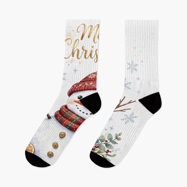 Item preview, Merry Christmas Snowman Watercolor - Cute Snowman with Red Hat and Plaid Scarf designed and sold by Deepsleepstudio.