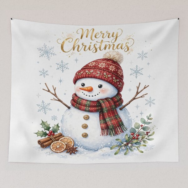 Item preview, Merry Christmas Snowman Watercolor - Cute Snowman with Red Hat and Plaid Scarf designed and sold by Deepsleepstudio.