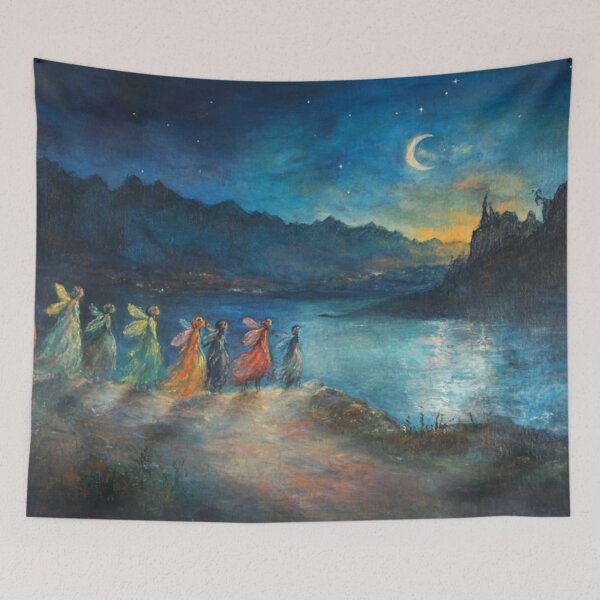 Item preview, Moonlit Fairy Castle – Enchanted Lake Fantasy Oil Painting Art designed and sold by GSizzle1.