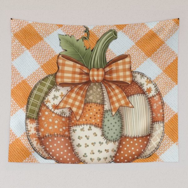 Item preview, Patchwork Pumpkin with Bow — Country Rustic Orange Gingham Autumn Illustration designed and sold by LYAN-STORE.