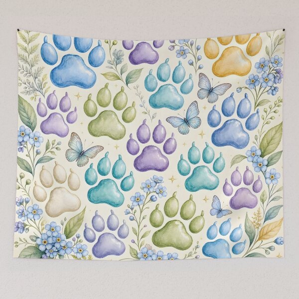 Item preview, Colorful Paw Prints and Forget Me Nots Floral designed and sold by Sybille-Yates.
