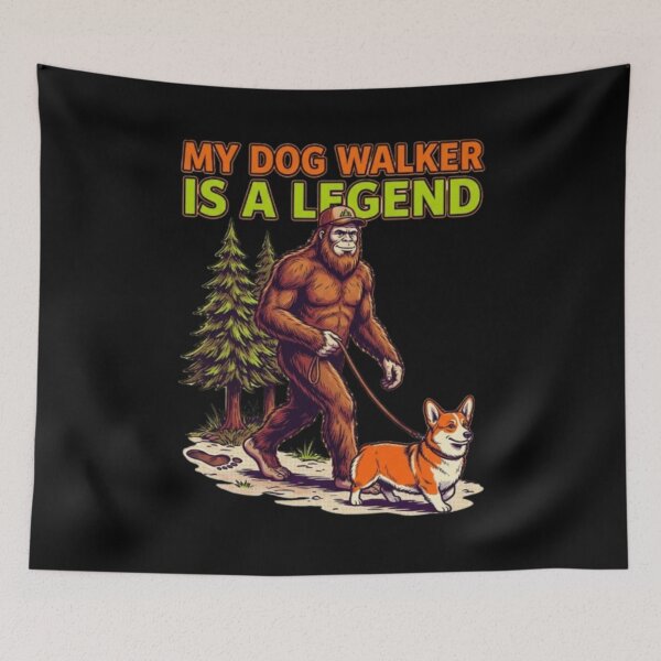 Item preview, Bigfoot Walking Dog Funny Sasquatch Corgi Cryptid Dog Lover Gift Outdoorsy Dog Mom Hiking Dog designed and sold by FurRealStudioCo.