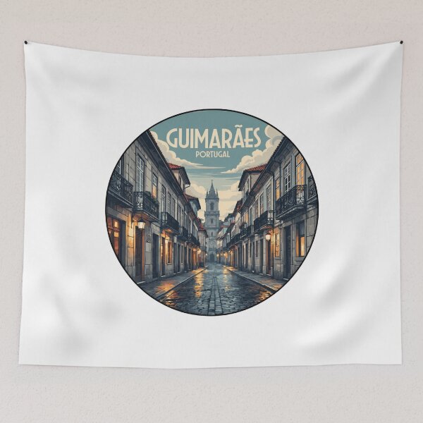 Item preview, Guimarães Portugal: Historic Cobblestone Street at Dusk designed and sold by CircinusStore.