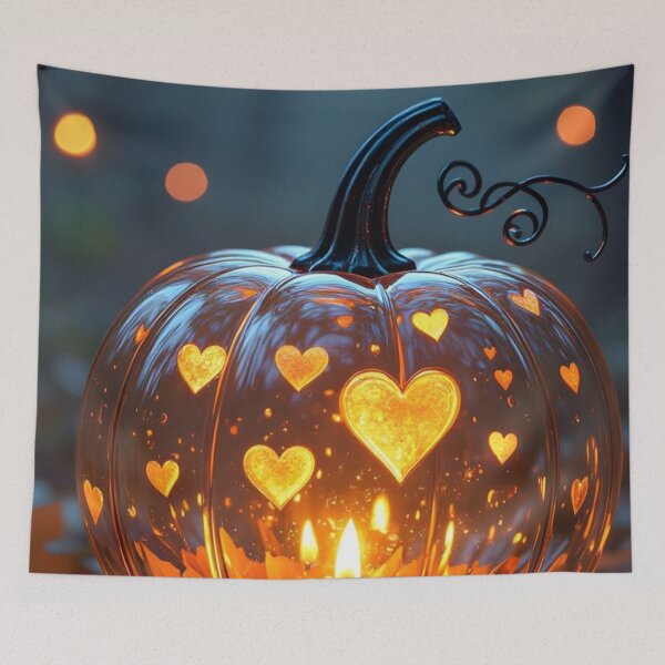 Item preview, Glowing Glass Pumpkin with Hearts — Magical Halloween Candle Aesthetic Art designed and sold by LYAN-STORE.