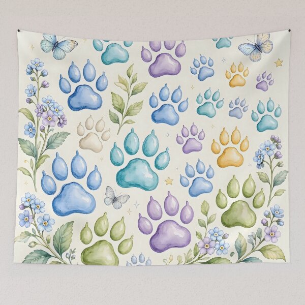 Item preview, Colorful Paw Prints and Forget Me Nots Floral designed and sold by Sybille-Yates.