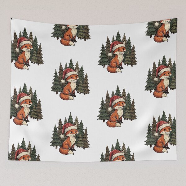 Item preview, Christmas Fox Wearing Santa Hat – Cute Woodland Animal Holiday Pine Trees designed and sold by SOUFIANE1991.