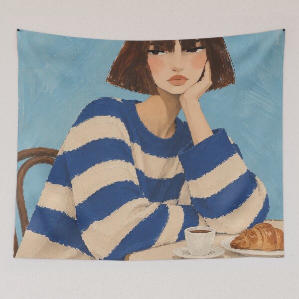 Item preview, French Girl in Café | Figurative Painting designed and sold by CARRAANN.