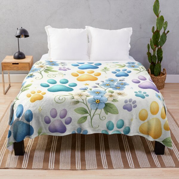 Item preview, Colorful Paw Prints and Forget Me Nots Floral designed and sold by Sybille-Yates.