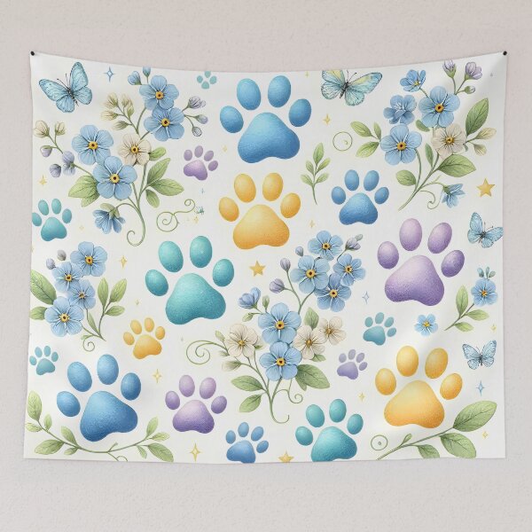 Item preview, Colorful Paw Prints and Forget Me Nots Floral designed and sold by Sybille-Yates.