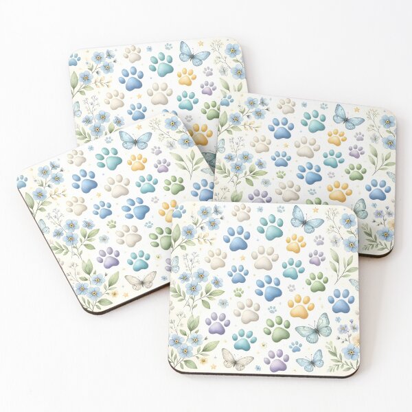 Item preview, Colorful Paw Prints and Forget Me Nots Floral designed and sold by Sybille-Yates.