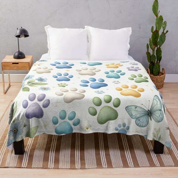 Item preview, Colorful Paw Prints and Forget Me Nots Floral designed and sold by Sybille-Yates.