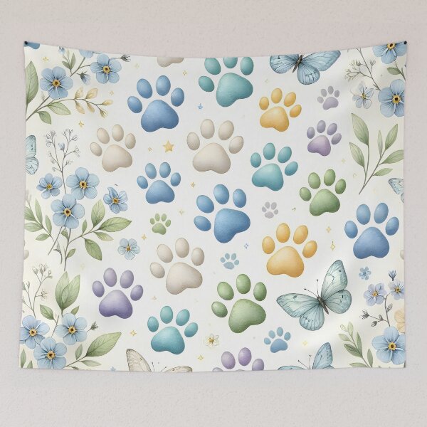 Item preview, Colorful Paw Prints and Forget Me Nots Floral designed and sold by Sybille-Yates.