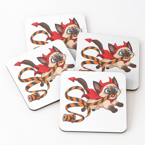 Item preview, Cute Siamese Devil Kitten Stealing Ribbon designed and sold by UvooArt.