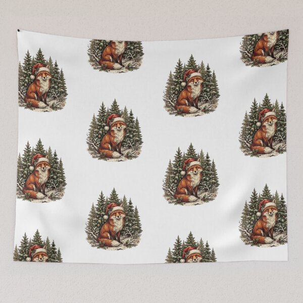 Item preview, Christmas Fox Wearing Santa Hat – Cute Woodland Animal Holiday Pine Trees designed and sold by SOUFIANE1991.
