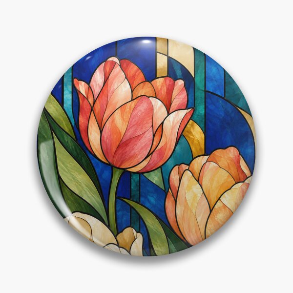 Item preview, Stained Glass Tulips – Coral, Apricot and Ivory Floral Window Art designed and sold by astersgraphics.