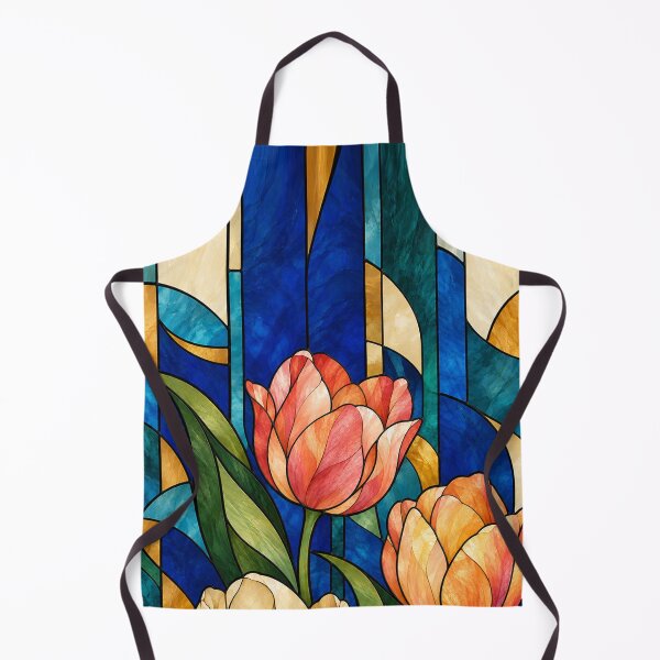 Item preview, Stained Glass Tulips – Coral, Apricot and Ivory Floral Window Art designed and sold by astersgraphics.