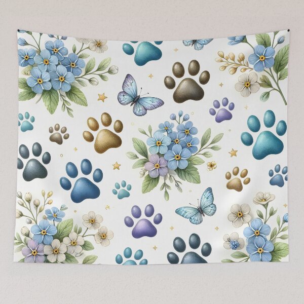 Item preview, Colorful Paw Prints and Forget Me Nots Floral designed and sold by Sybille-Yates.