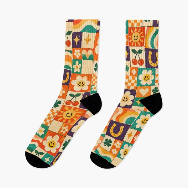 Item preview, Lucky Days Retro Floral Patchwork Pattern designed and sold by Bawwe.
