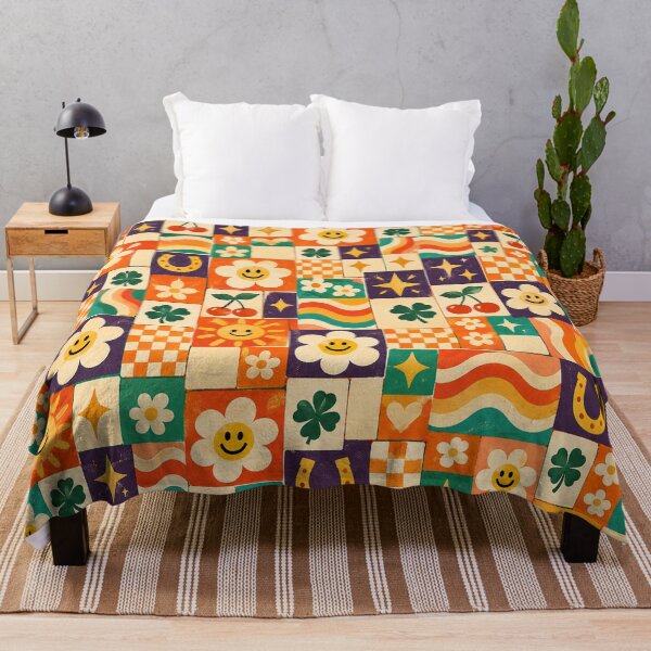 Item preview, Lucky Days Retro Floral Patchwork Pattern designed and sold by Bawwe.