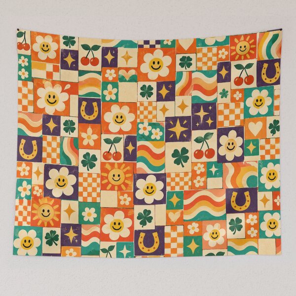Item preview, Lucky Days Retro Floral Patchwork Pattern designed and sold by Bawwe.