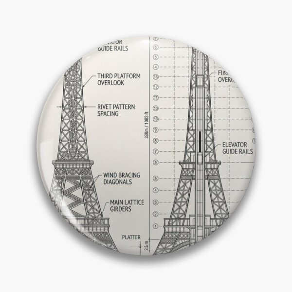 Item preview, Architectural Blueprint Eiffel Tower Technical Drawing Line Art designed and sold by hepopatterns.