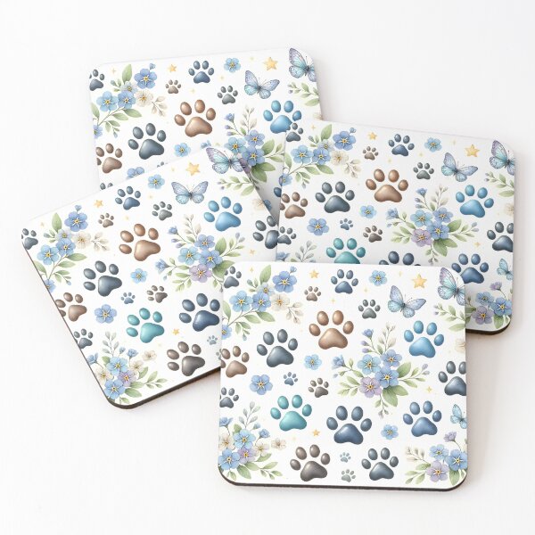 Item preview, Colorful Paw Prints and Forget Me Nots Floral designed and sold by Sybille-Yates.