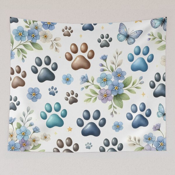 Item preview, Colorful Paw Prints and Forget Me Nots Floral designed and sold by Sybille-Yates.