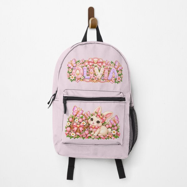 Item preview, Olivia Little Butterfly Garden – Cute Bunny Floral Kids Backpack designed and sold by HO•Designs.