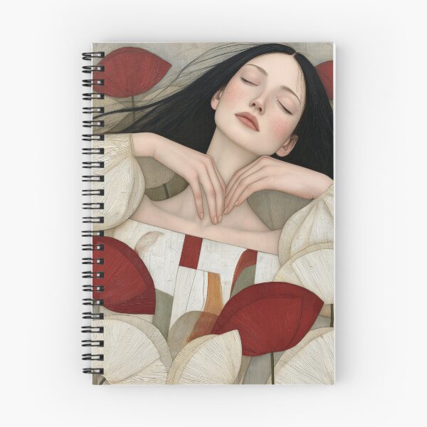 Item preview, Dreamy Woman with Red Flowers Wall Art – Romantic Floral Portrait Print designed and sold by egawlik.