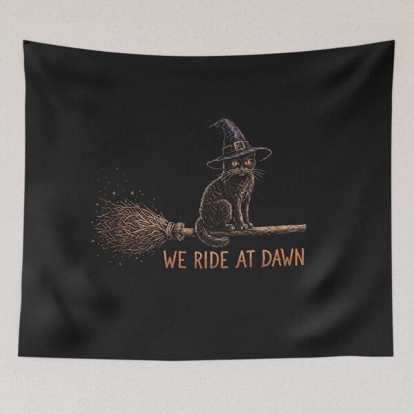 Item preview, We Ride At Dawn Black Cat Witchy Broomstick Spooky designed and sold by  MOHAMED.