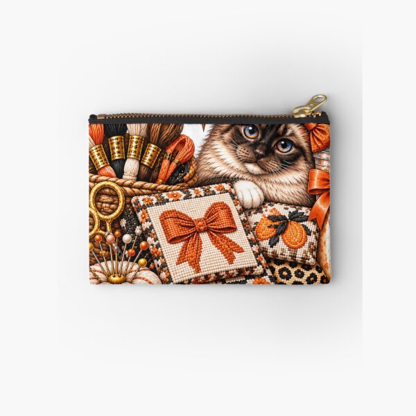 Item preview, Needlepoint Multi Brown Ragdoll Cat Orange Bow designed and sold by JediKittenWars.