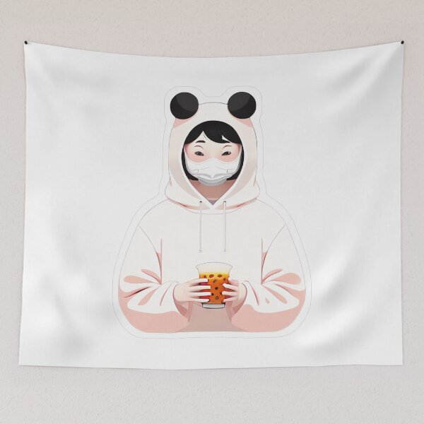 Item preview, Panda Hoodie Masked Person with Bubble Tea designed and sold by For-Cat Studio.